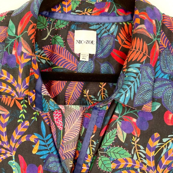 NIC+ZOE Vibrant Garden Crinkle Shirt, Button Down Rio Floral Cotton Petite Large - Picture 4 of 13